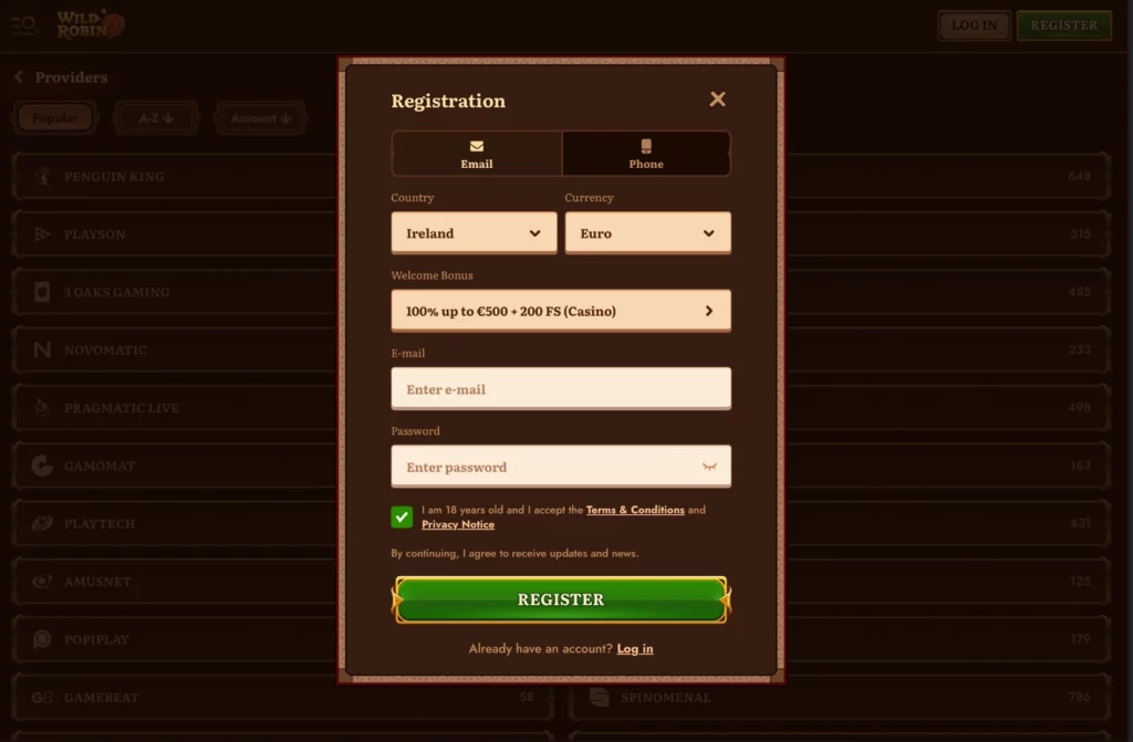 Registratie en Inloggen bij WildRobin